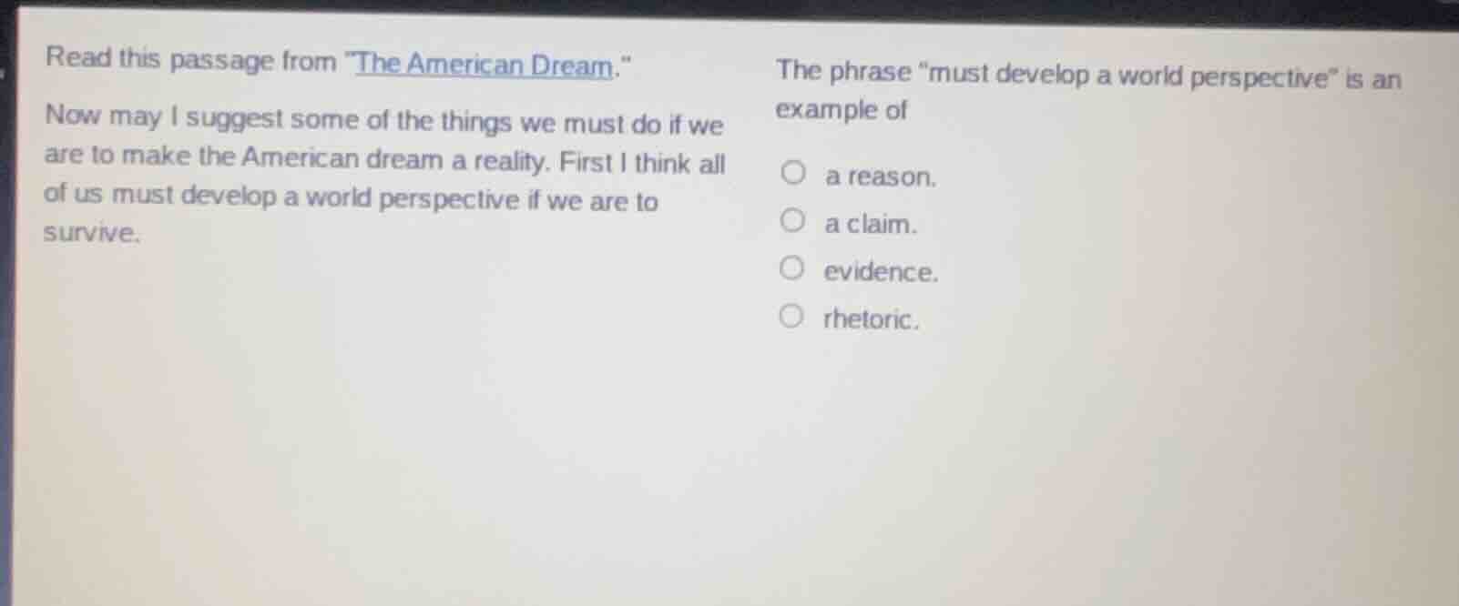 read this passage from \the american dream.\ now may i suggest some of …