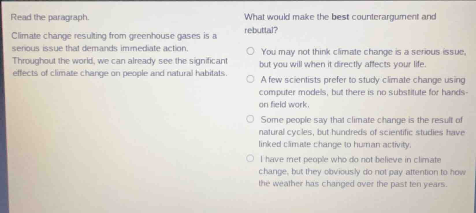 read the paragraph. climate change resulting from greenhouse gases is a…