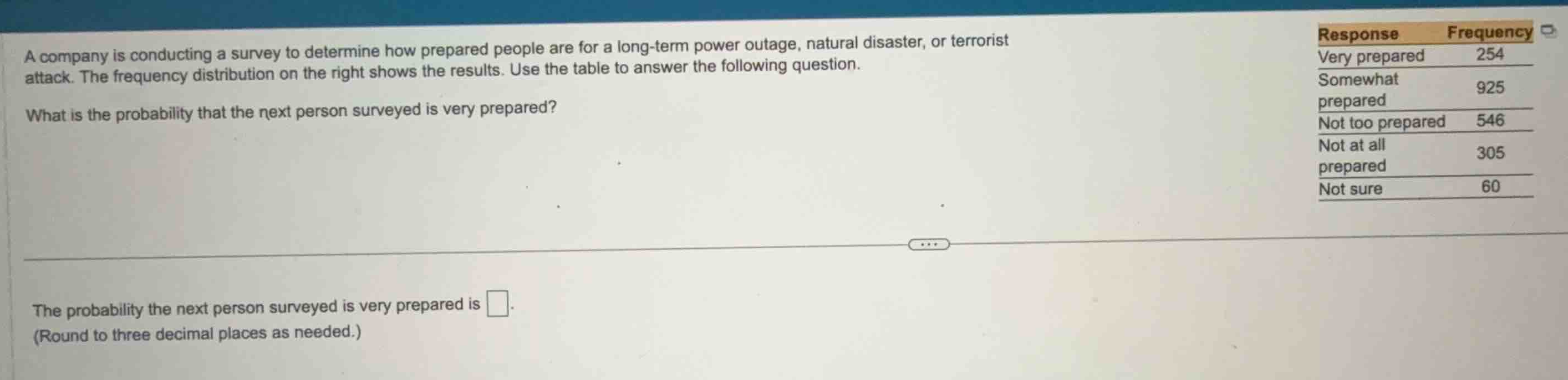 a company is conducting a survey to determine how prepared people are f…