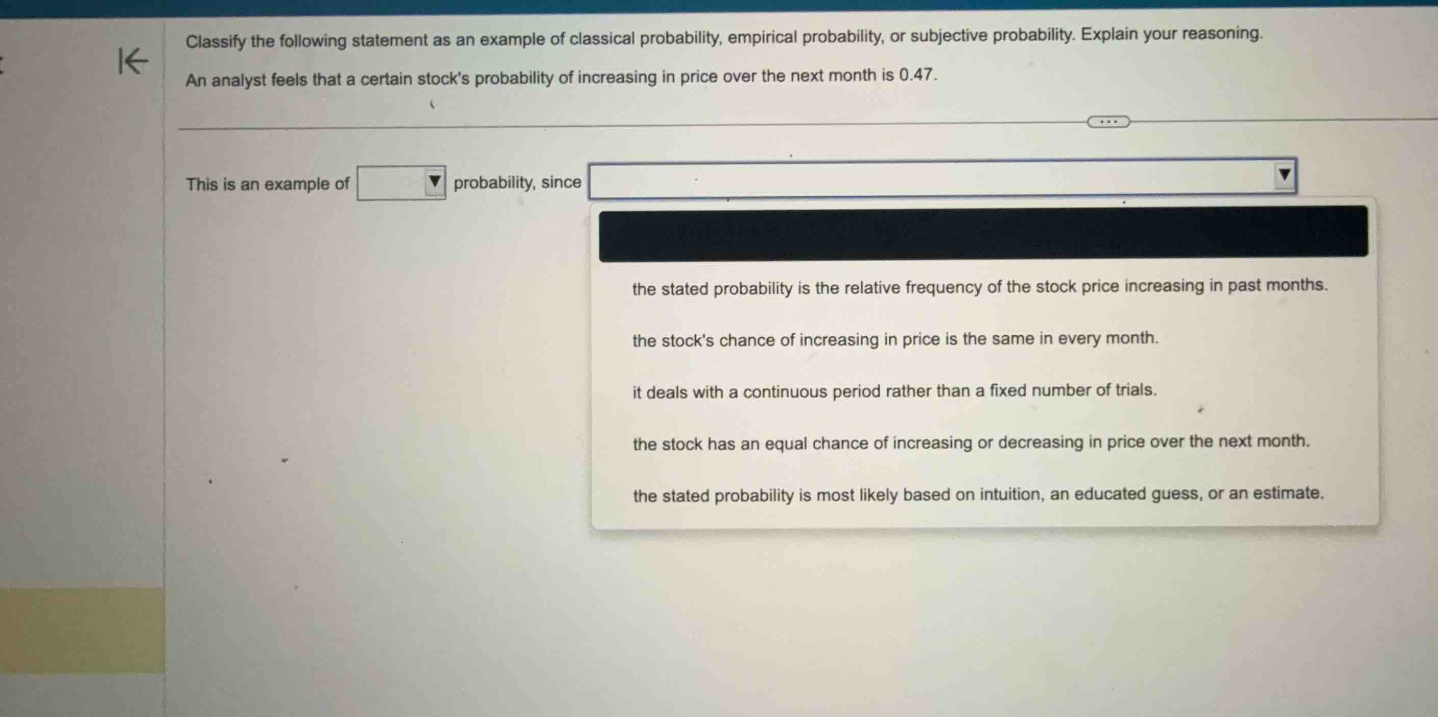classify the following statement as an example of classical probability…