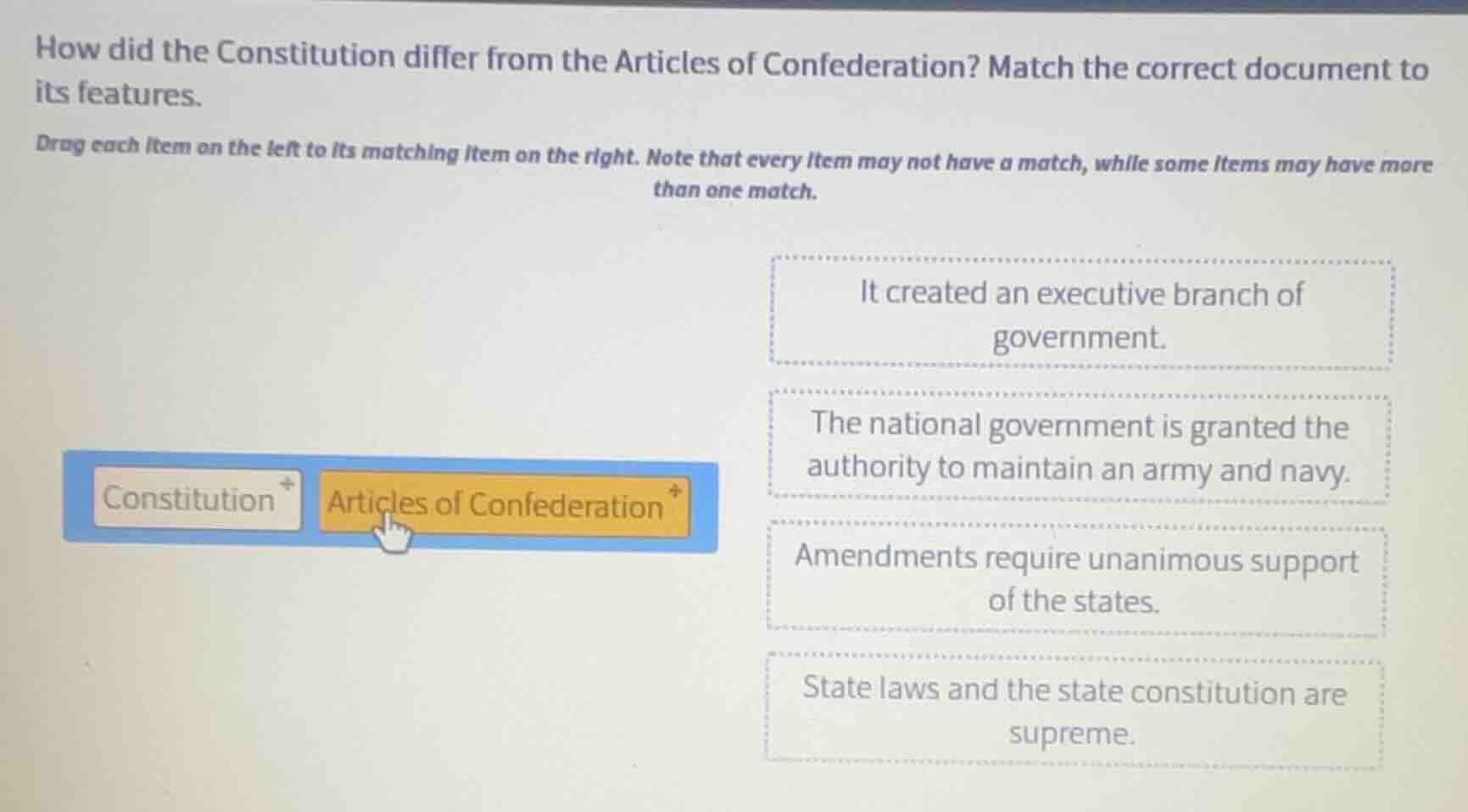how did the constitution differ from the articles of confederation? mat…