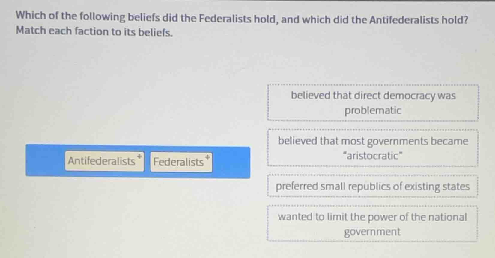 which of the following beliefs did the federalists hold, and which did …
