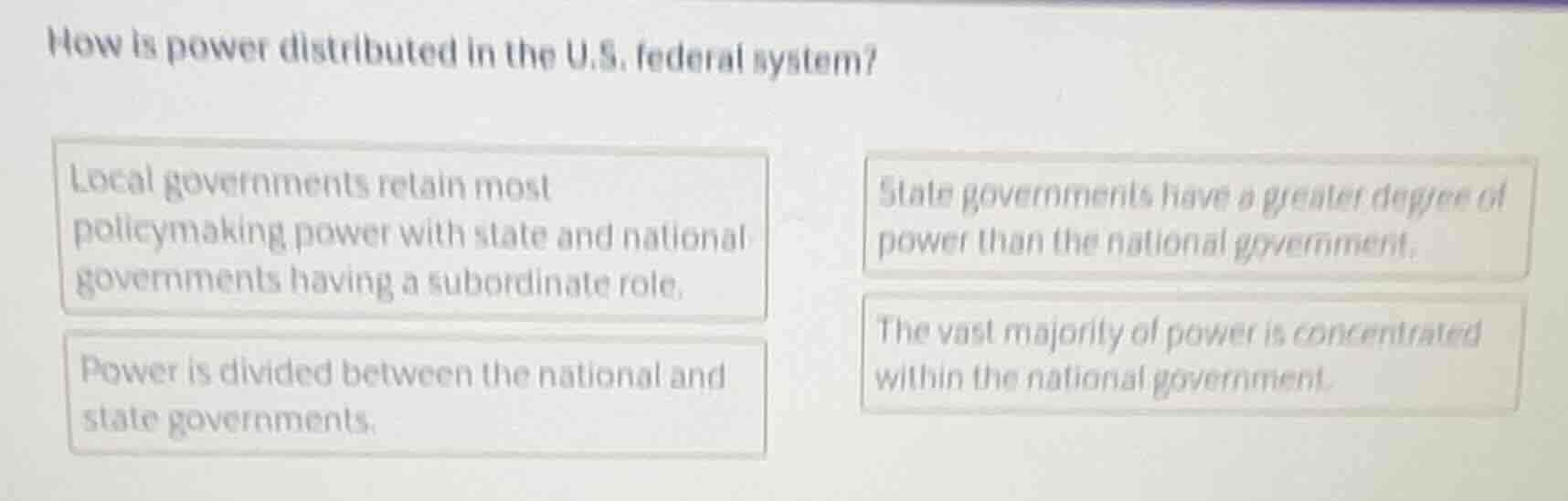 how is power distributed in the u.s. federal system? local governments …