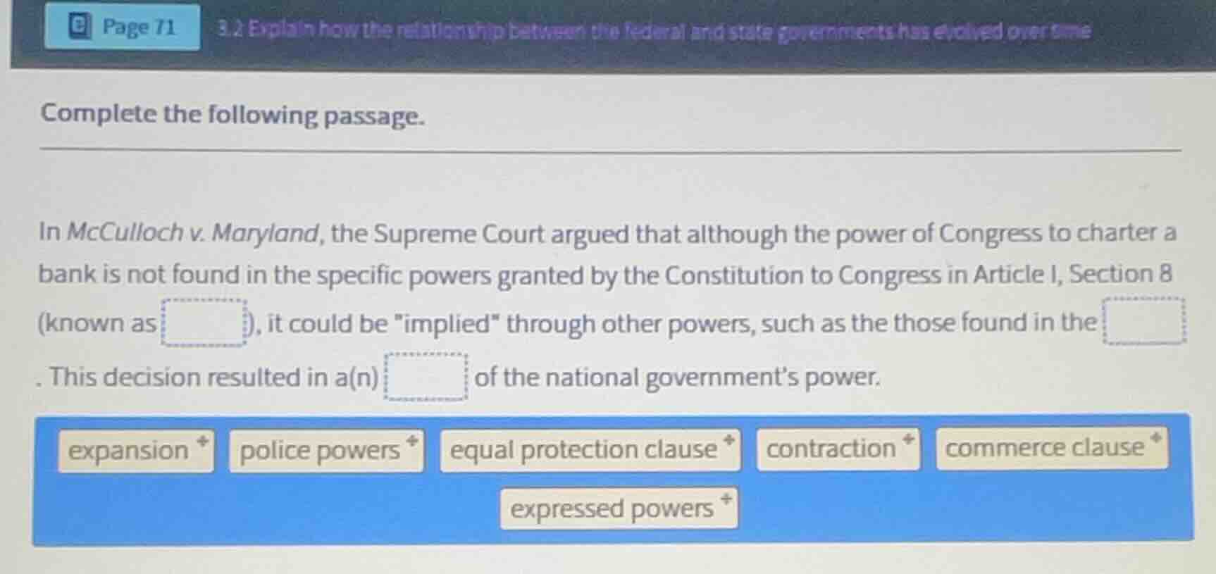 complete the following passage. in mcculloch v. maryland, the supreme c…