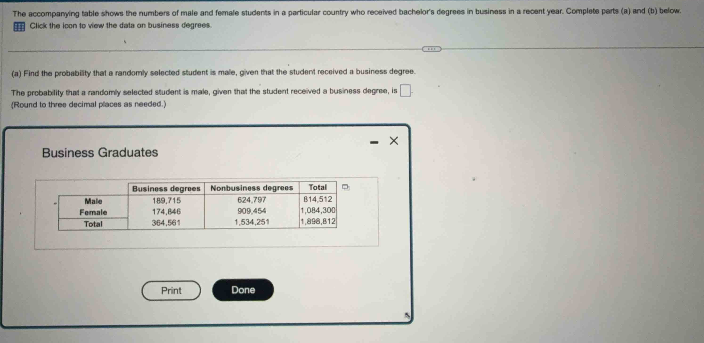 the accompanying table shows the numbers of male and female students in…