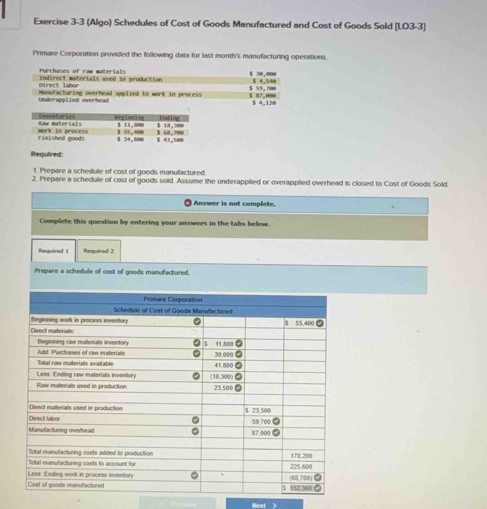 exercise 3-3 (algo) schedules of cost of goods manufactured and cost of…