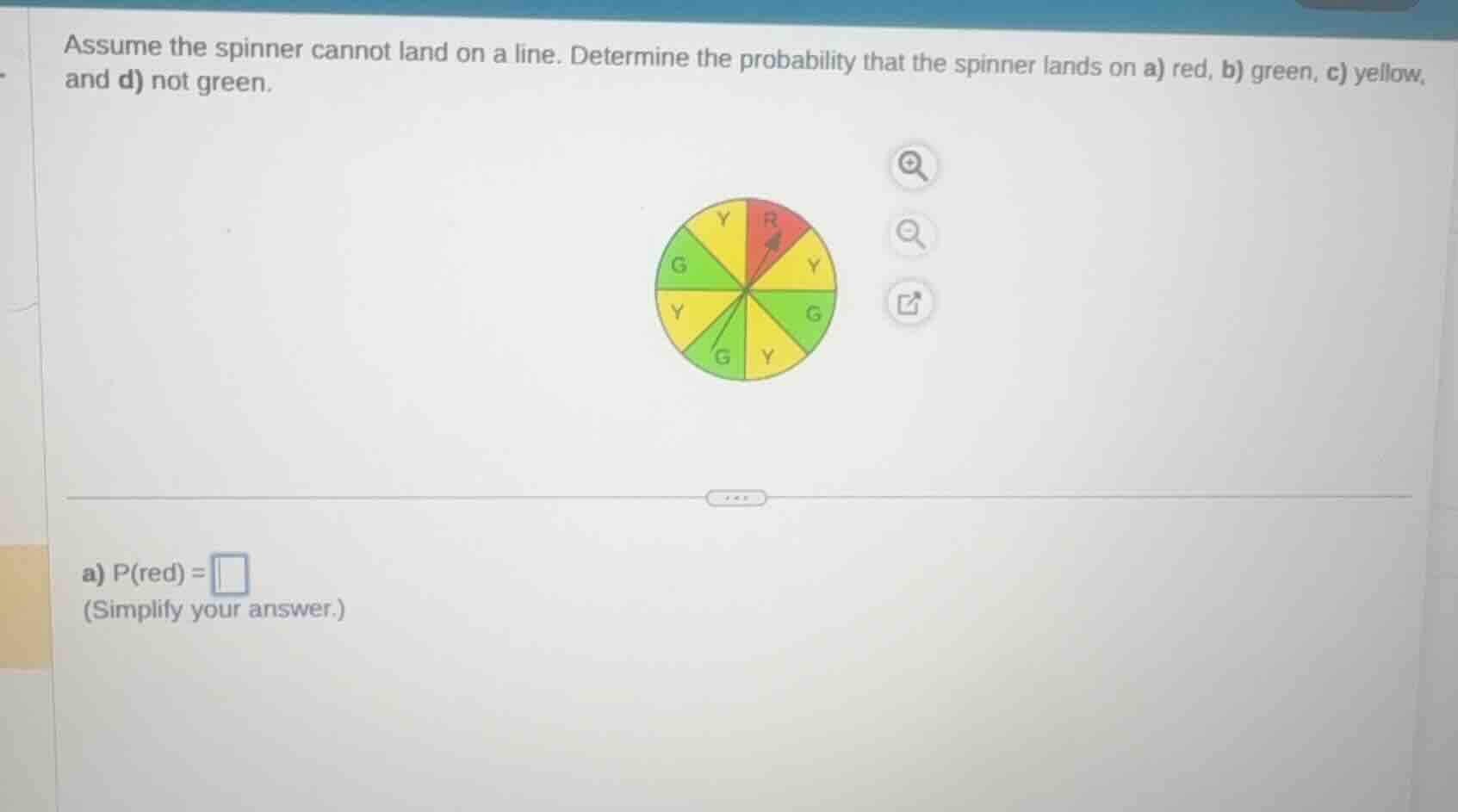 assume the spinner cannot land on a line. determine the probability tha…