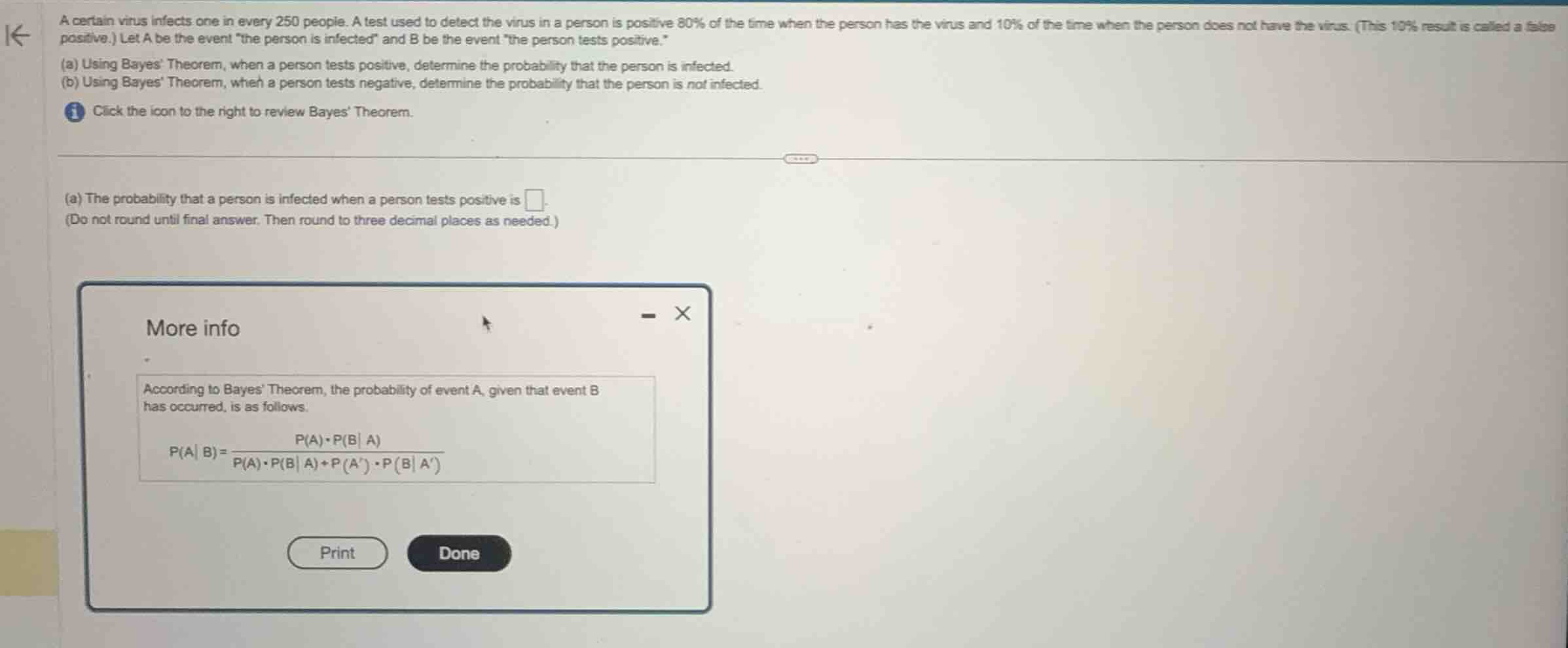 a certain virus infects one in every 250 people. a test used to detect …