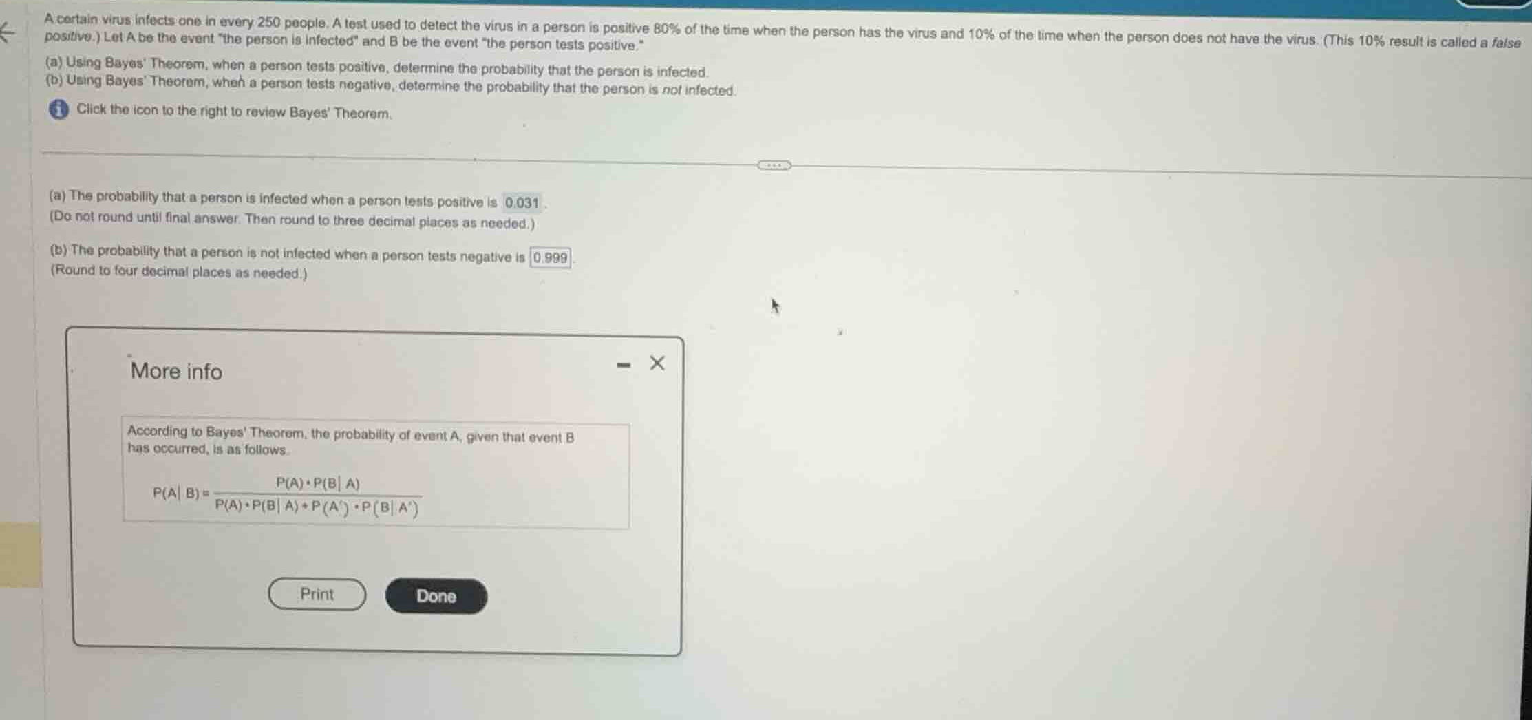 a certain virus infects one in every 250 people. a test used to detect …