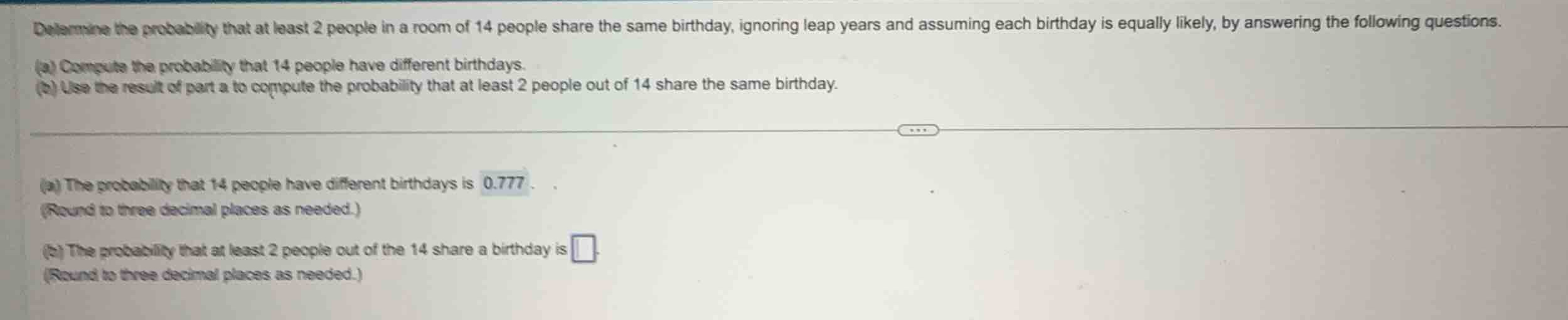 determine the probability that at least 2 people in a room of 14 people…