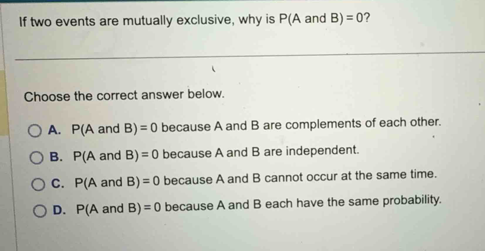 if two events are mutually exclusive, why is \\(p(a \\text{ and } b) = …