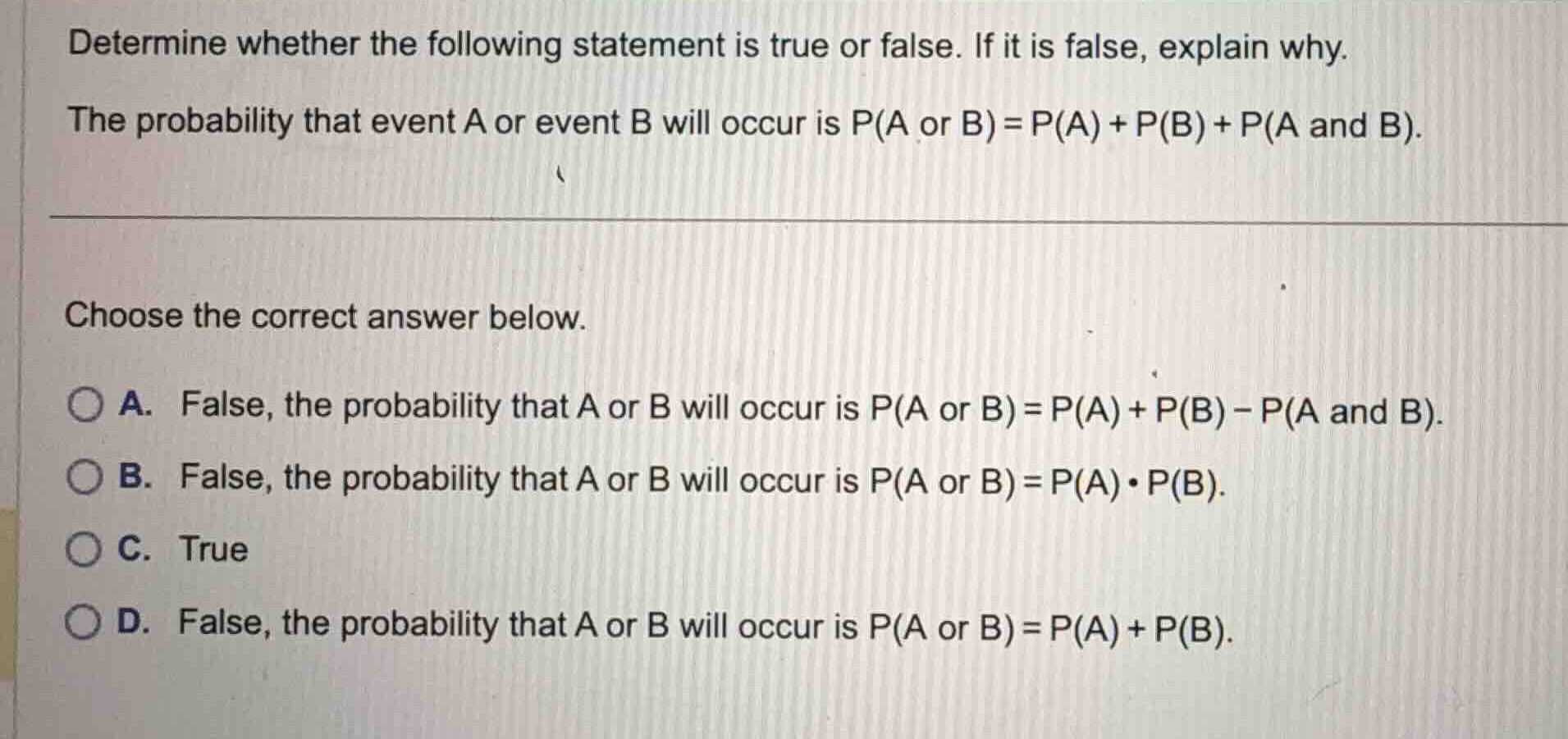 determine whether the following statement is true or false. if it is fa…