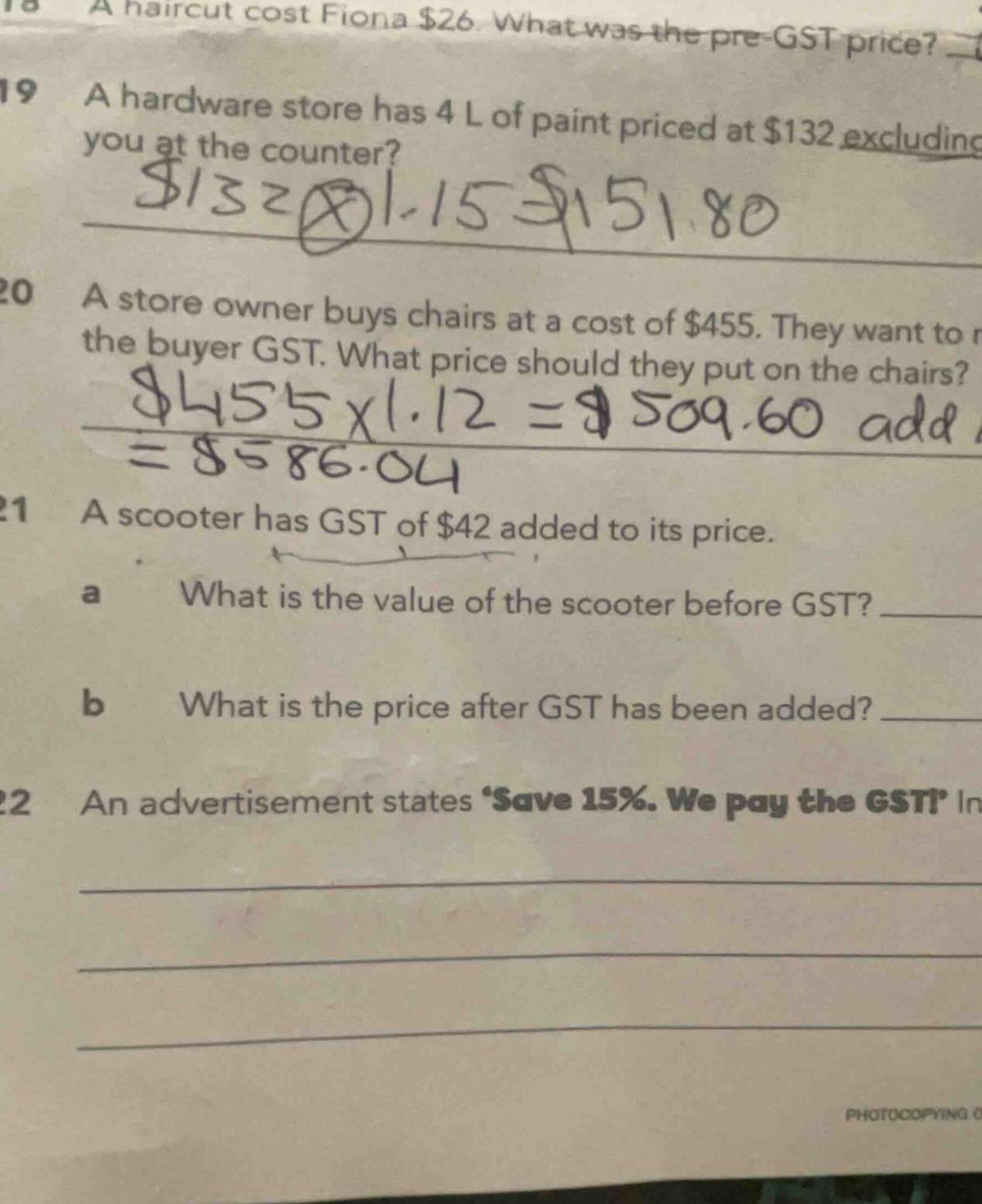21 a scooter has gst of $42 added to its price. a what is the value of …