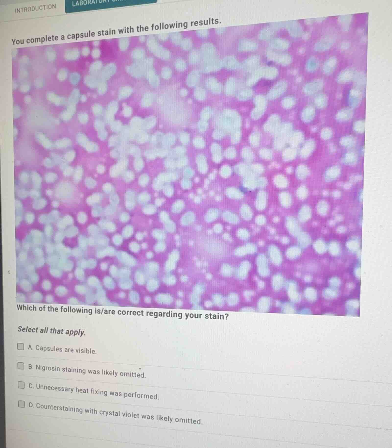 you complete a capsule stain with the following results. which of the f…