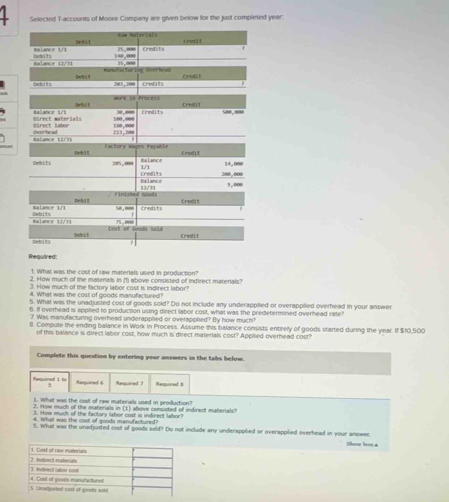 selected t-accounts of moore company are given below for the just compl…