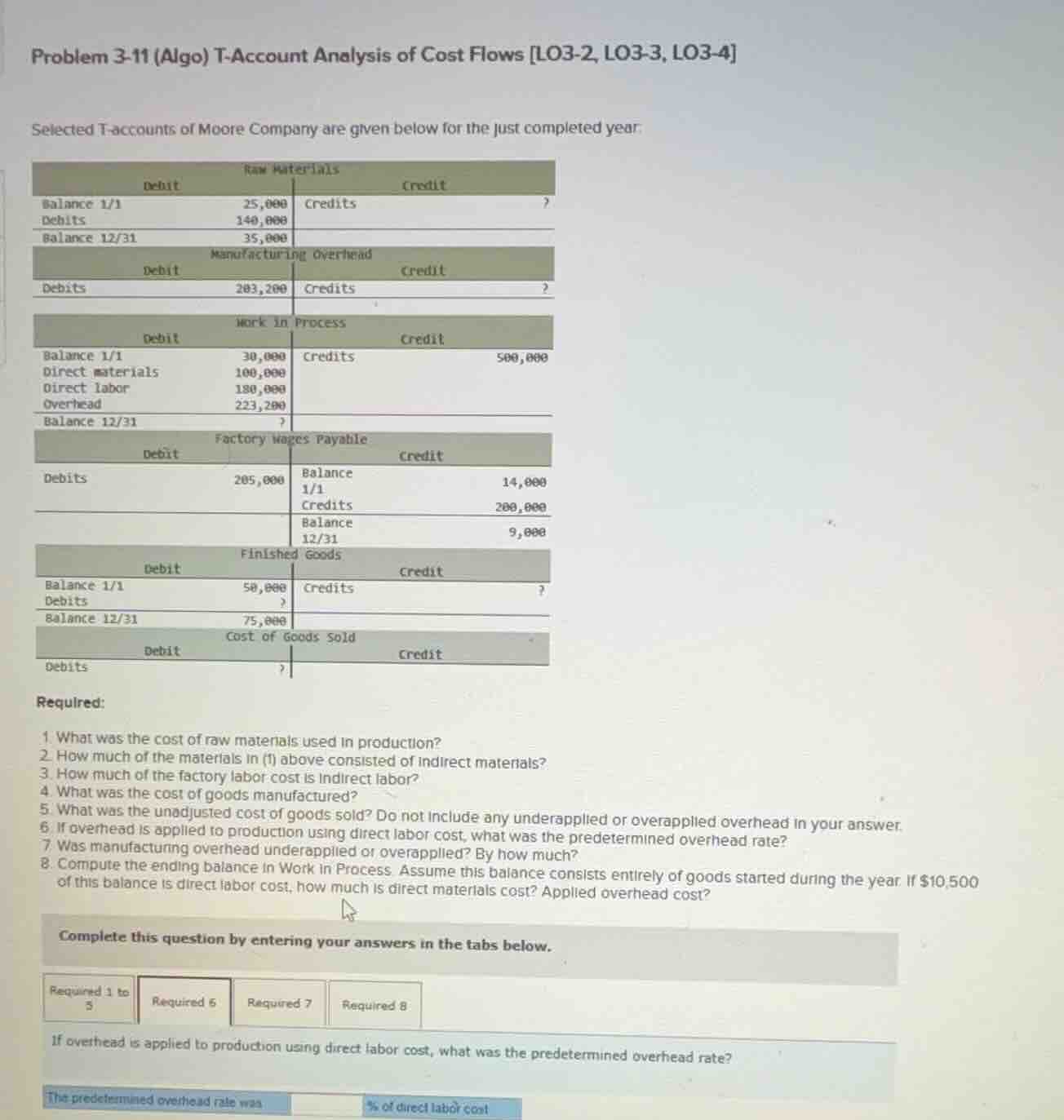 problem 3-11 (algo) t-account analysis of cost flows lo3-2, lo3-3, lo3-…