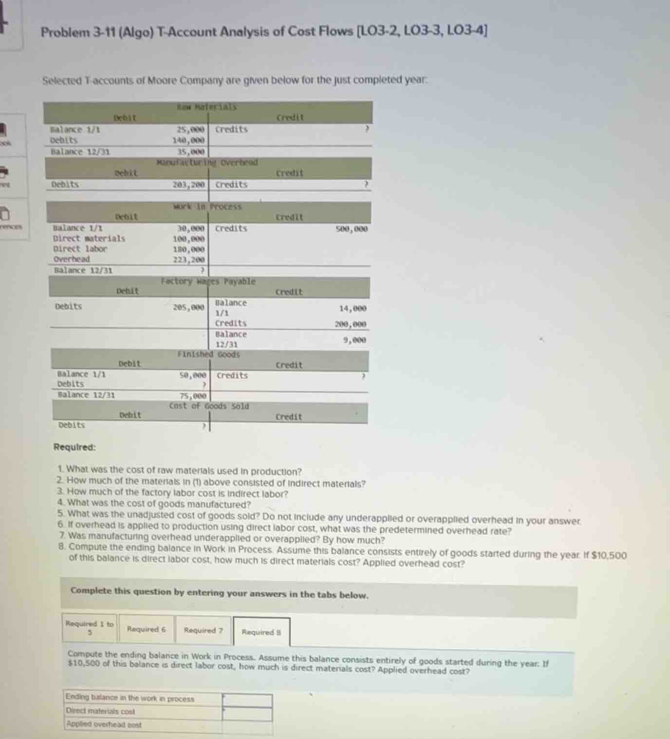 problem 3-11 (algo) t-account analysis of cost flows lo3-2, lo3-3, lo3-…