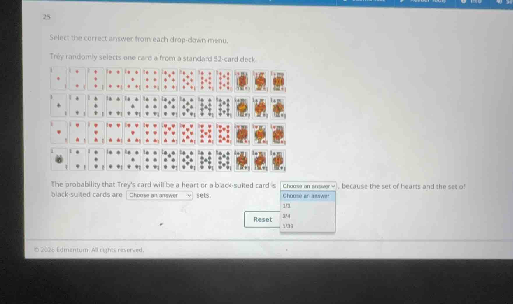 select the correct answer from each drop-down menu. trey randomly selec…