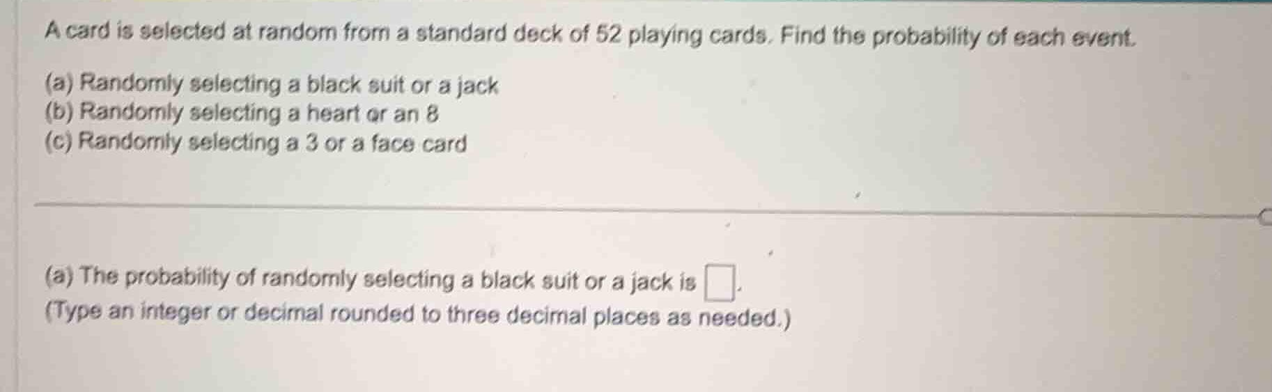 a card is selected at random from a standard deck of 52 playing cards. …