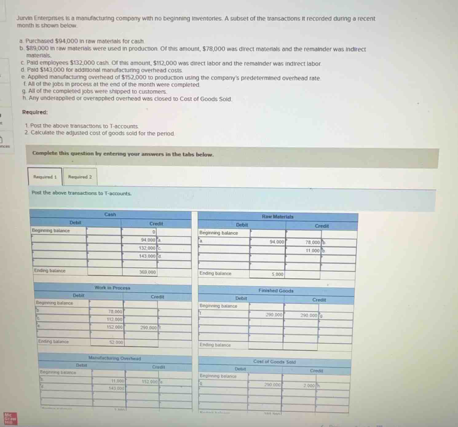 jurvin enterprises is a manufacturing company with no beginning invento…