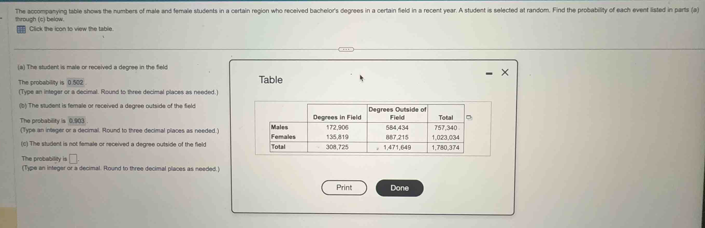 the accompanying table shows the numbers of male and female students in…