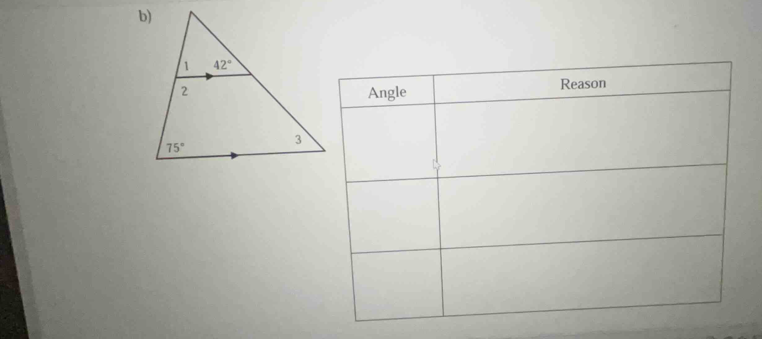b) angle | reason ---|---