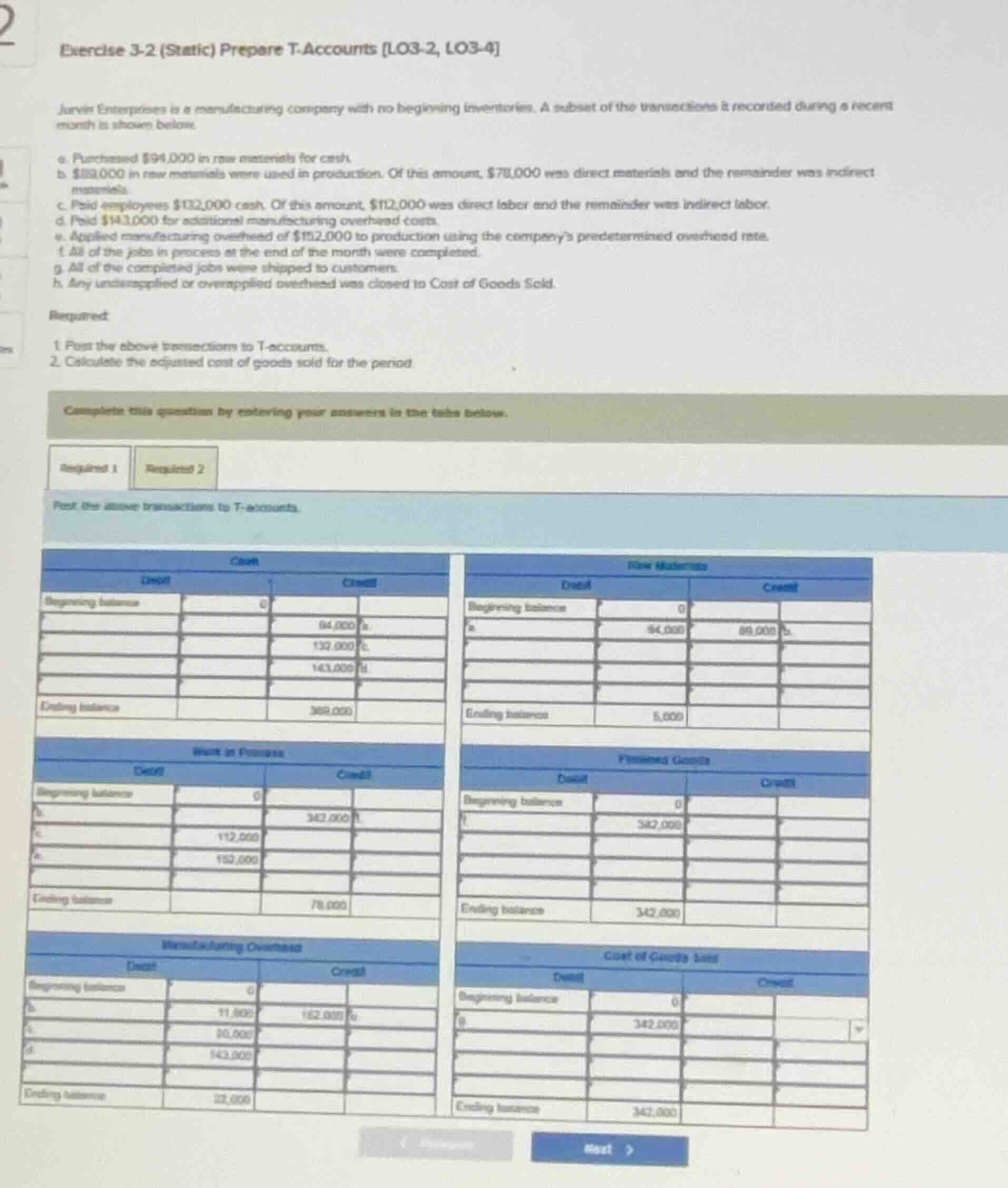 exercise 3-2 (static) prepare t-accounts lo3-2, lo3-4 jurvin enterprise…