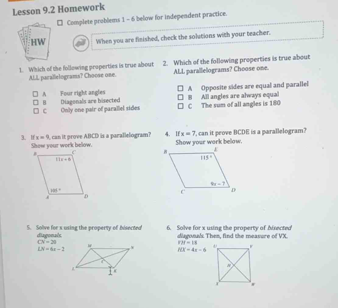 lesson 9.2 homework complete problems 1-6 below for independent practic…