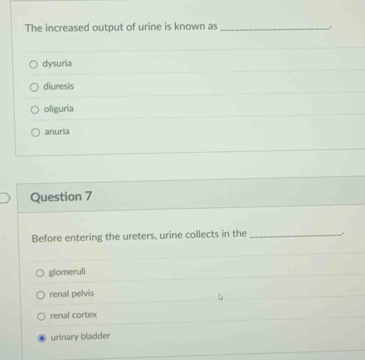 the increased output of urine is known as ______. o dysuria o diuresis …