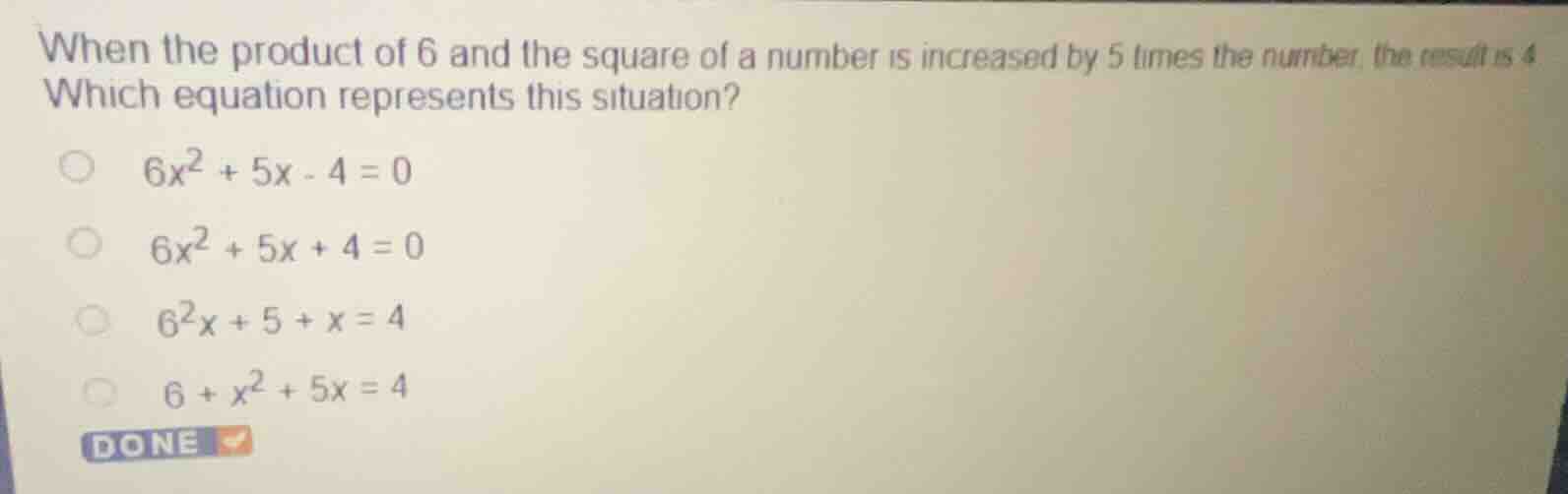 when the product of 6 and the square of a number is increased by 5 time…