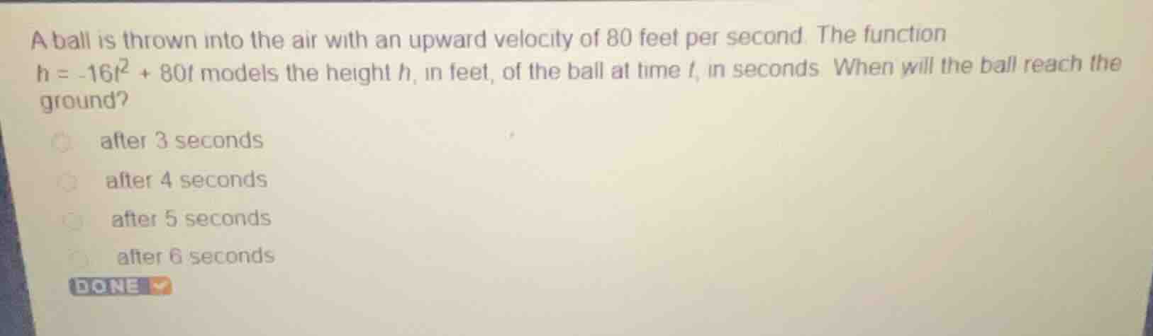 a ball is thrown into the air with an upward velocity of 80 feet per se…