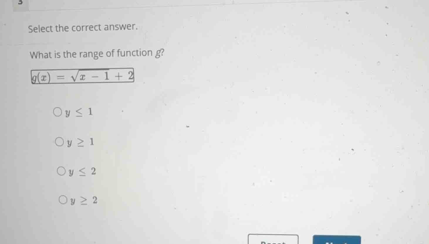 select the correct answer. what is the range of function (g)? (g(x) = \…