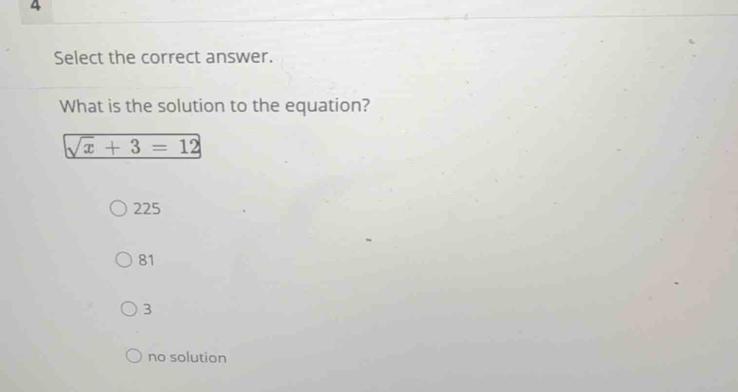select the correct answer. what is the solution to the equation? \\(\\s…