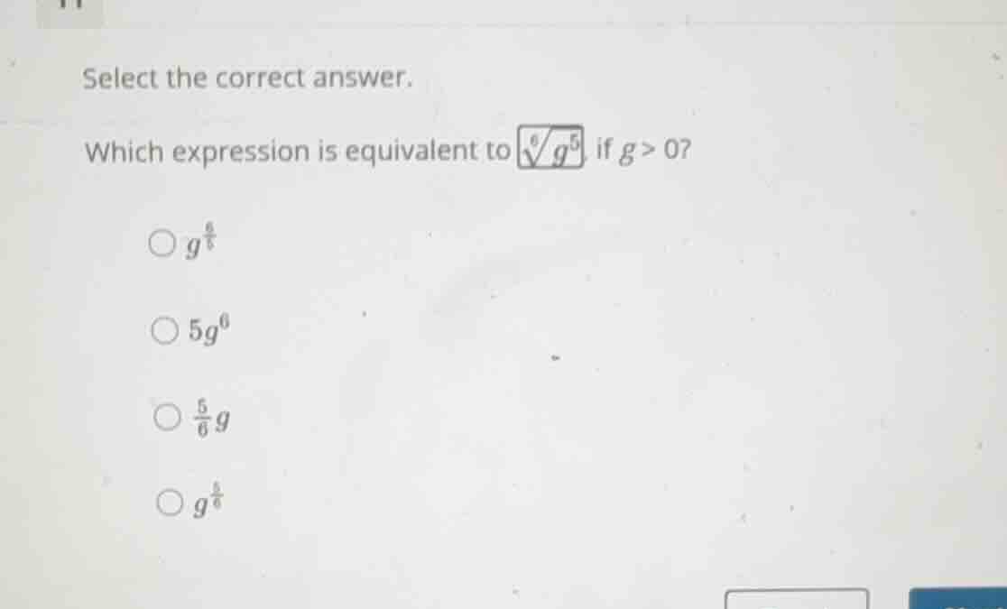 select the correct answer. which expression is equivalent to \\(\\sqrt6…
