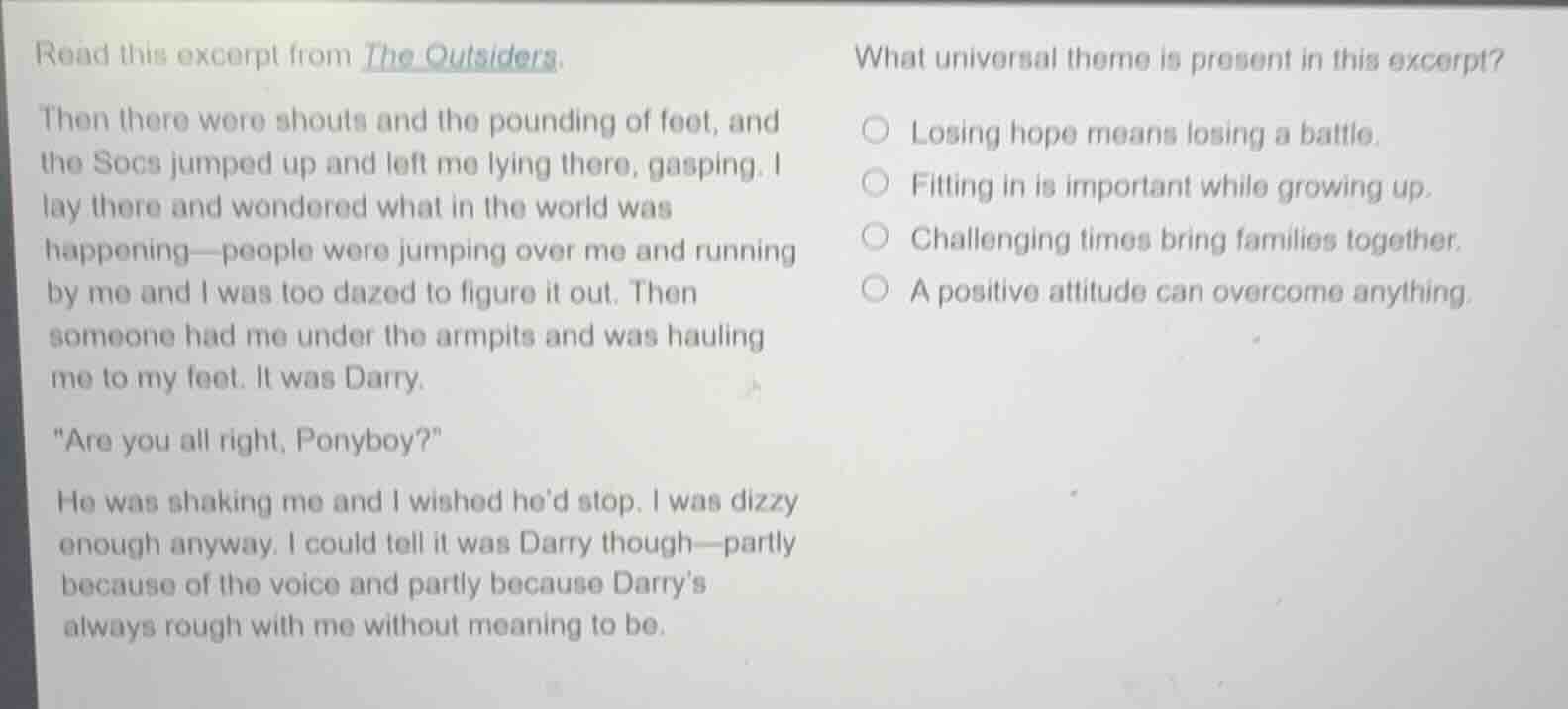 read this excerpt from the outsiders. then there were shouts and the po…