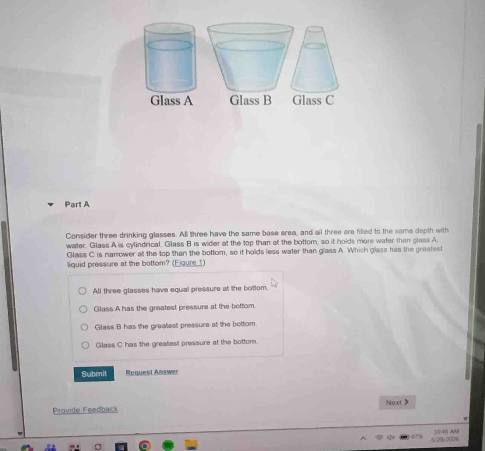 part a consider three drinking glasses. all three have the same base ar…