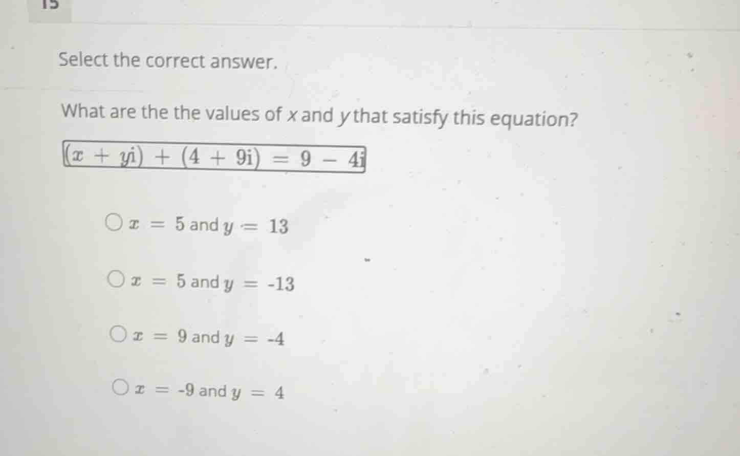 select the correct answer. what are the the values of \\(x\\) and \\(y\…