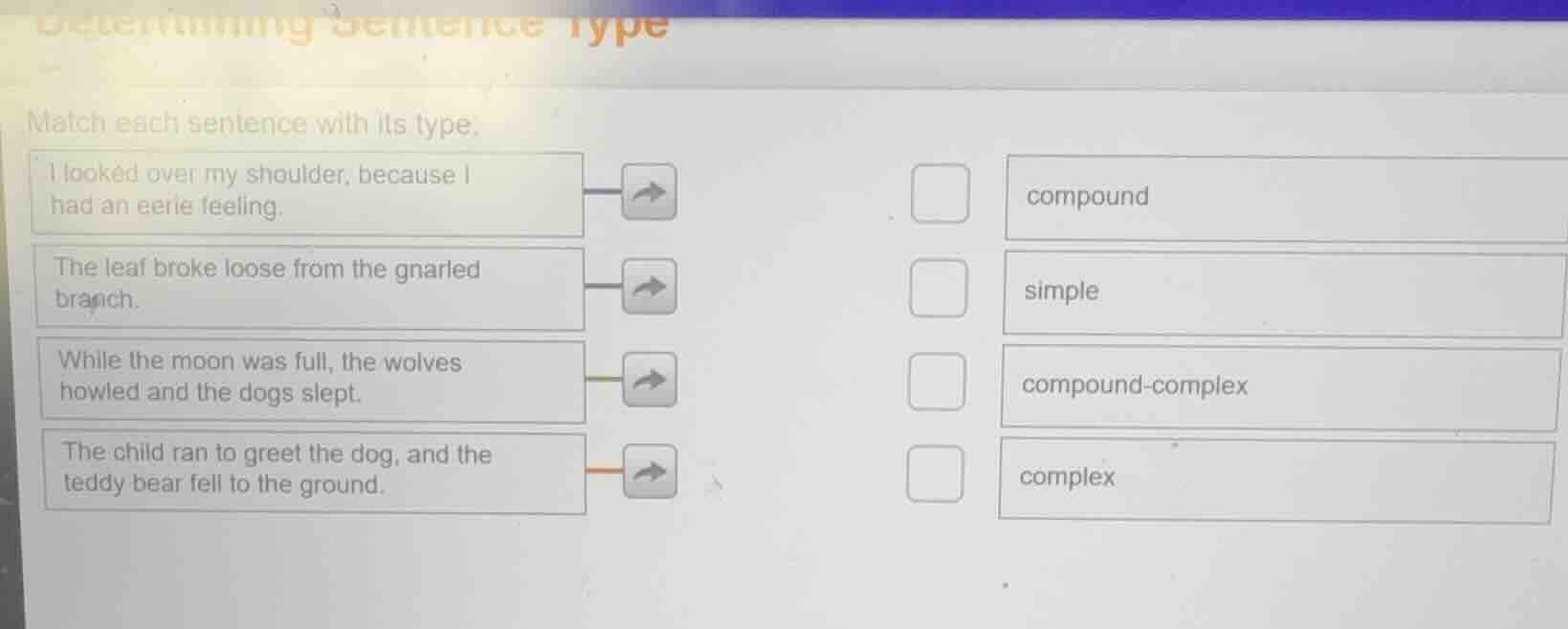 determining sentence type match each sentence with its type. - i looked…