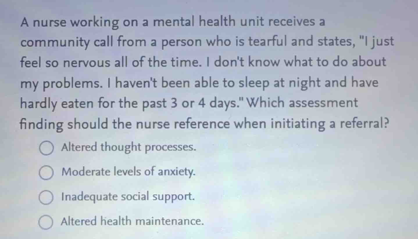 a nurse working on a mental health unit receives a community call from …