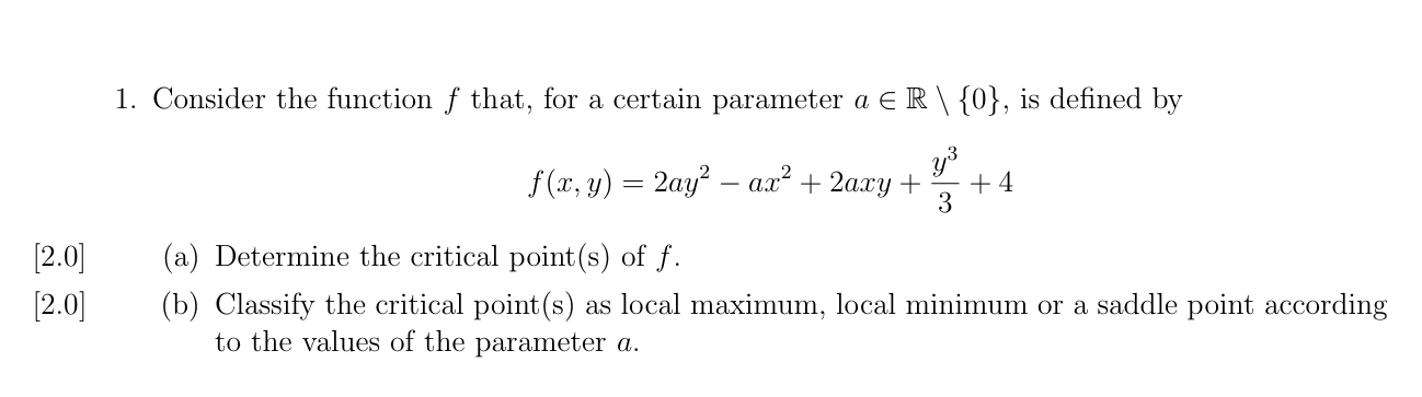 1. consider the function (f) that, for a certain parameter (a in mathbb…