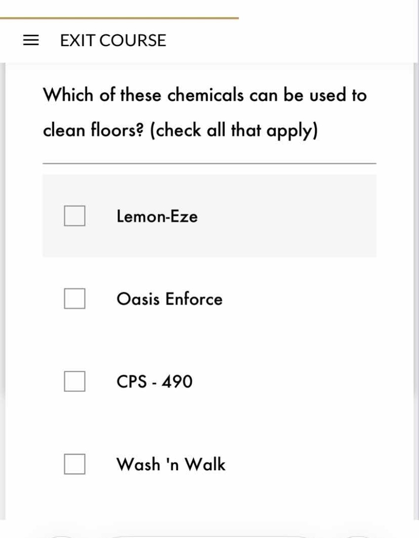 which of these chemicals can be used to clean floors? (check all that a…