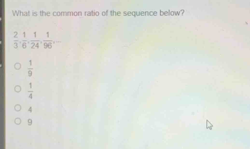 what is the common ratio of the sequence below? \\(\\frac{2}{3}, \\frac…
