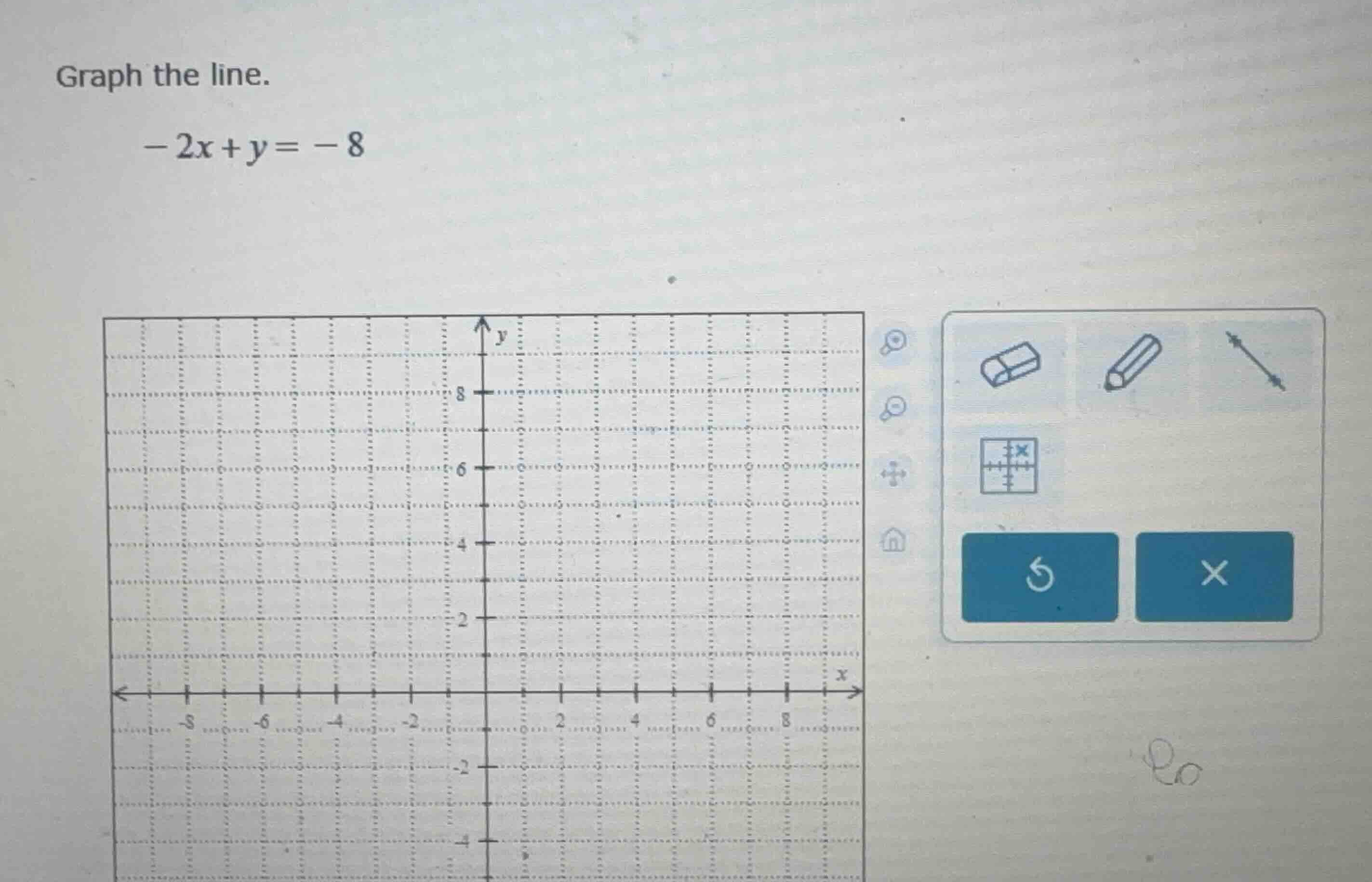 graph the line. \\-2x + y = -8\\