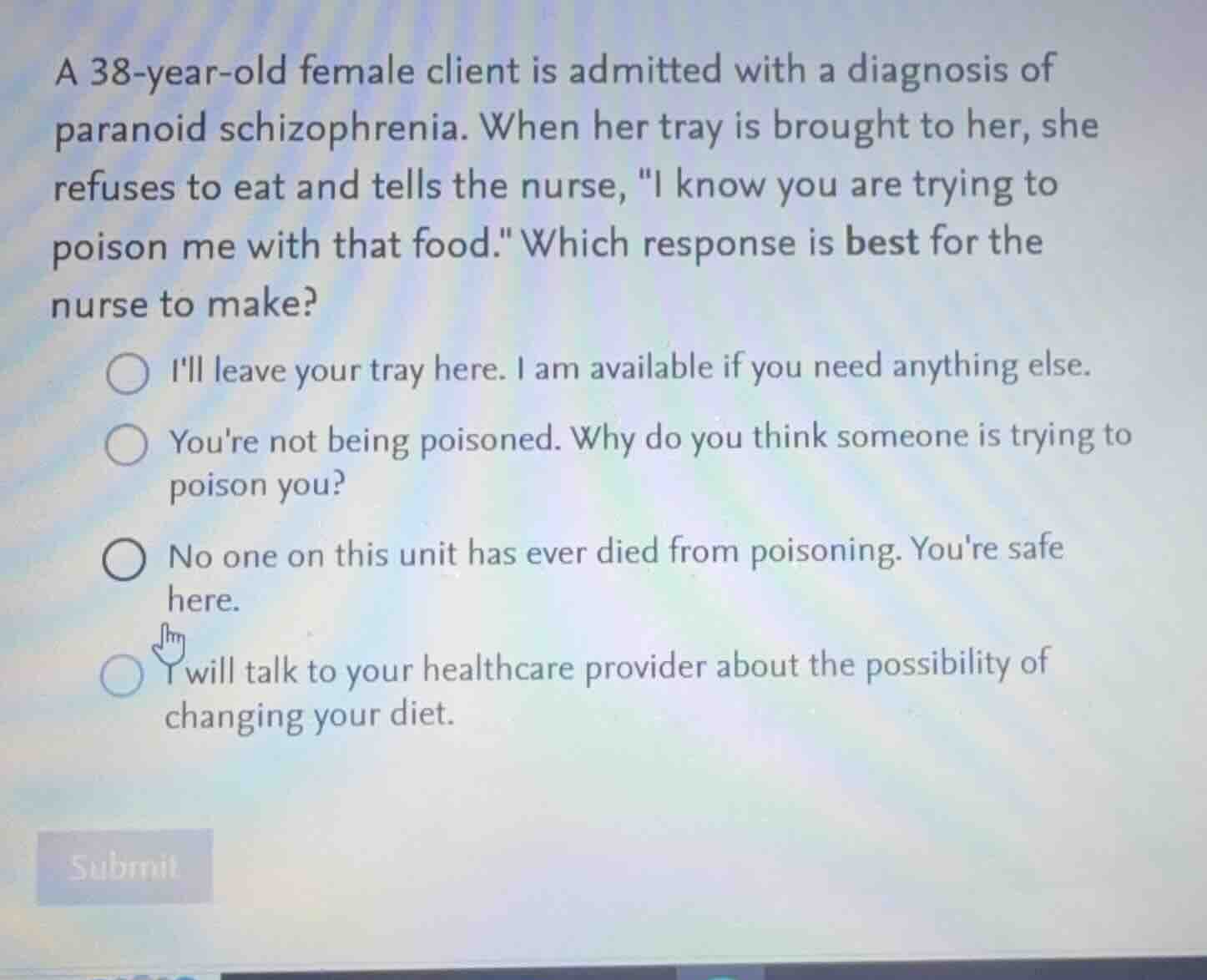 a 38-year-old female client is admitted with a diagnosis of paranoid sc…