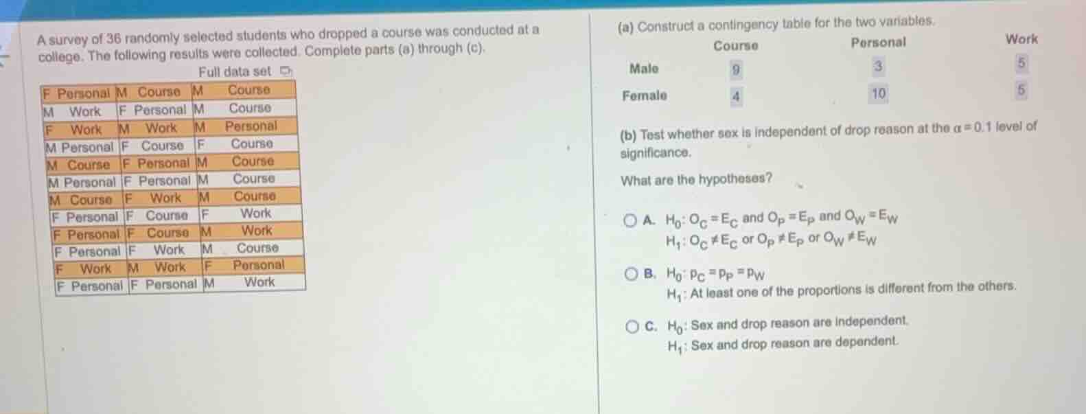 a survey of 36 randomly selected students who dropped a course was cond…