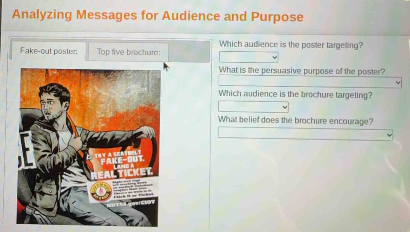 analyzing messages for audience and purpose fake-out poster: top five b…