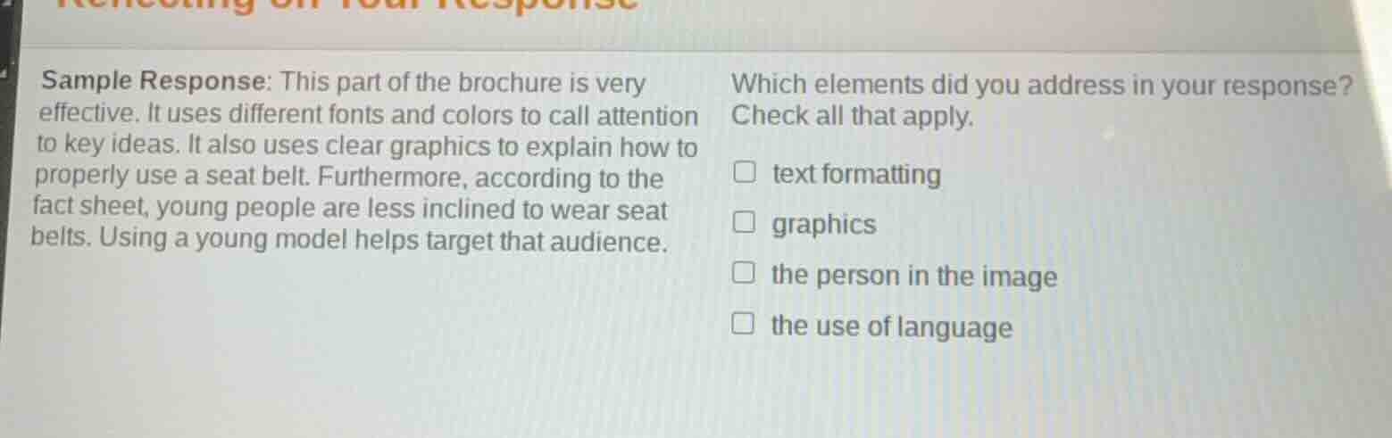 sample response: this part of the brochure is very effective. it uses d…