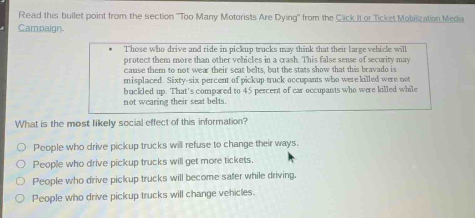 read this bullet point from the section \too many motorists are dying\ …