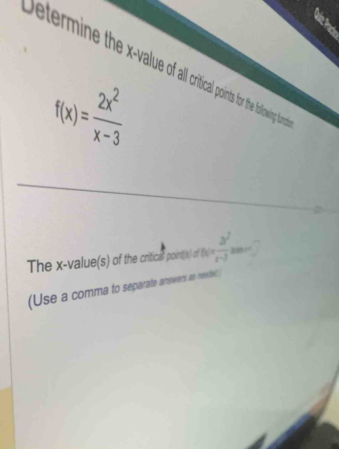determine the x-value of all critical points for the following function…