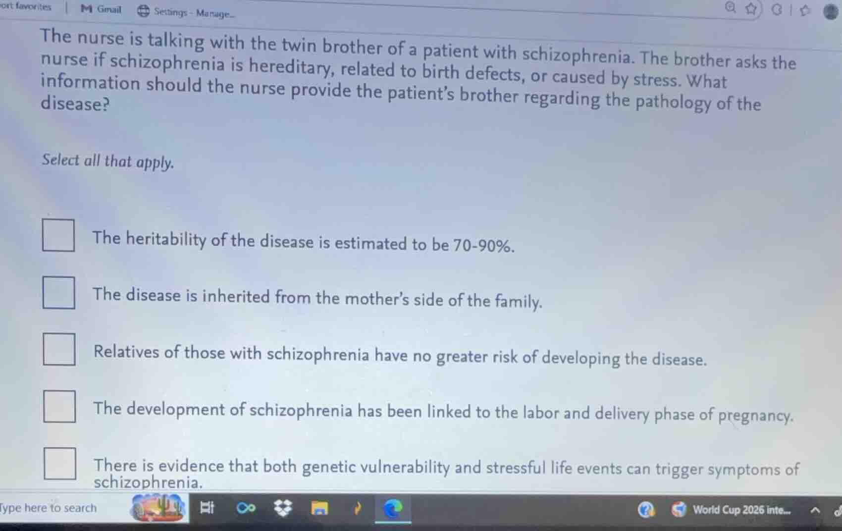 the nurse is talking with the twin brother of a patient with schizophre…